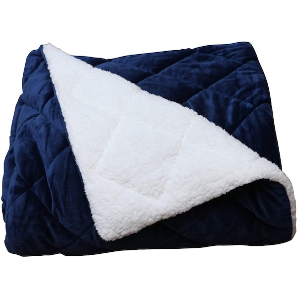 Homeroots 1 x 60 x 80 in. Luxry Cozy Soft Square Quilted Throw Blanket & Back Fleece Navy Blue - 303545