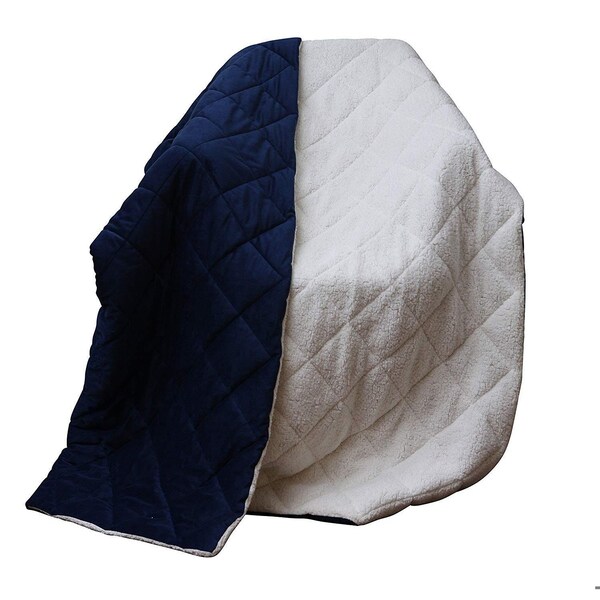 Homeroots 1 x 60 x 80 in. Luxry Cozy Soft Square Quilted Throw Blanket & Back Fleece Navy Blue - 303545