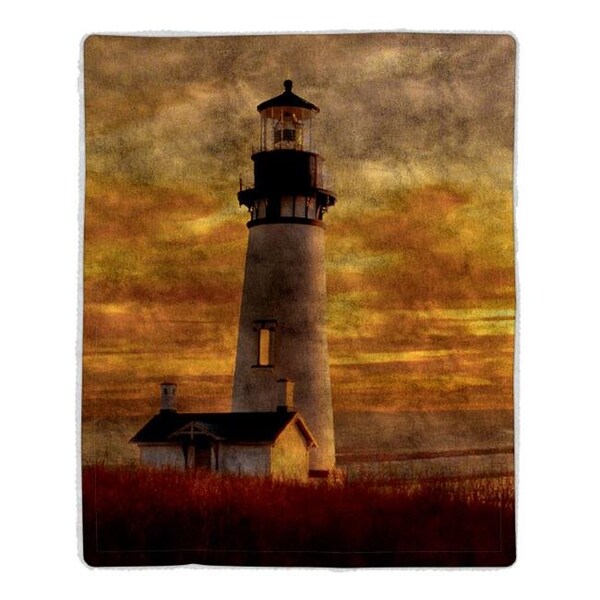 Lavish Home Lavish Home 64-LIGHTHOUSE Sherpa Fleece Throw Blanket- Lighthouse Print Pattern - 64-LIGHTHOUSE
