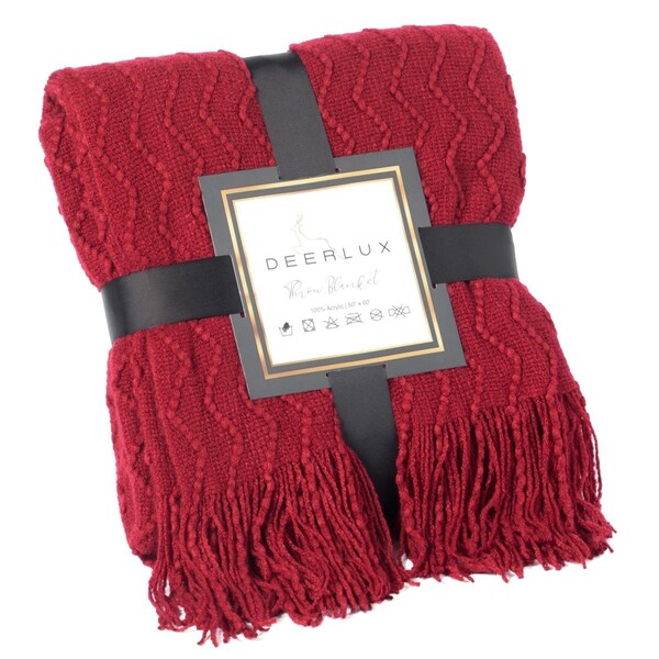 Kd Muebles De Comedor 60 x 50 in. Decorative Chevron Pattern Knit Throw Blanket with Fringe, Red - KD3720668