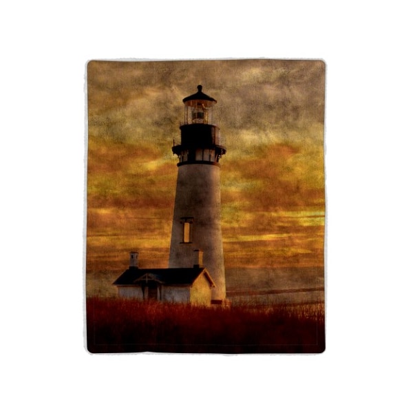 Hastings Home Sherpa Fleece Throw Blanket with Lighthouse Pattern, Lightweight Hypoallergenic for Adults and Kids - 777327ODG