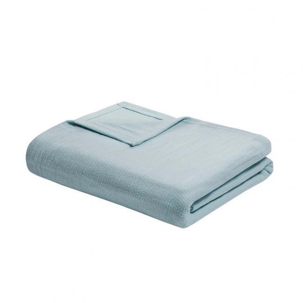 Madison Park Madison Park BL51N-0853 Freshspun Basketweave Cotton Blanket; Blue - King - BL51N-0853