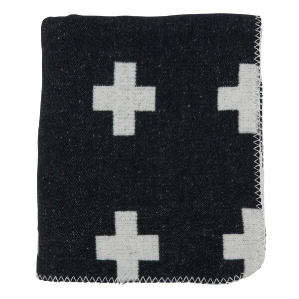 Rlm Distribution SARO  50 x 60 in. Oblong Black &amp; White Reversible Plus Sign Throw Blanket - HO2658335