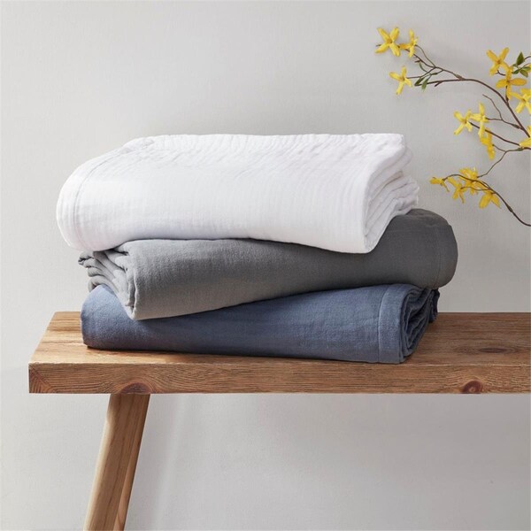 Clean Spaces 100 Percent Cotton Solid Gauze Blanket, Blue - King Size - LCN51N-0028