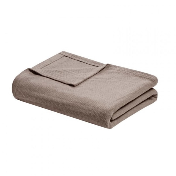 Madison Park Freshspun Basketweave Cotton Blanket, Taupe - Twin - BL51N-0860