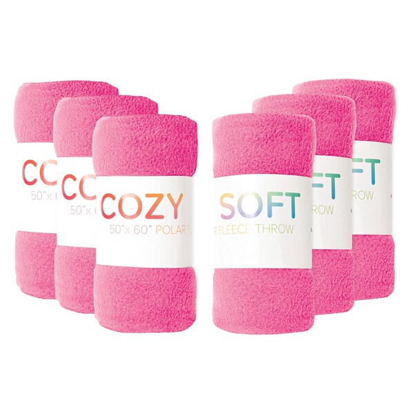 Monarch Brands Polar Fleece Throw, 50in x 60in , Pink, 12PK - FLC-PLR-5060-PK-CS