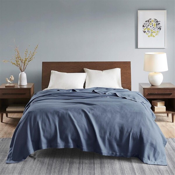 Madison Park 100 Percent Egyptian Cotton Solid Blanket, Blue - Twin Size - MP51N-6428