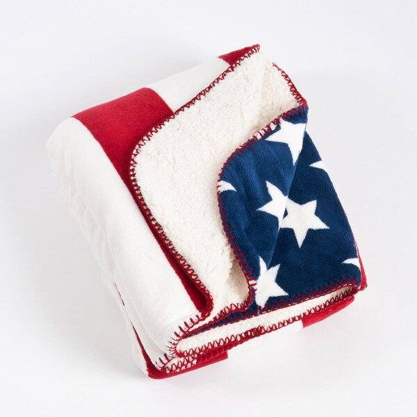 Rlm Distribution 50 x 60 in. US Flag Design Sherpa Soft & Cozy Throw Blanket, Red - HO1646535