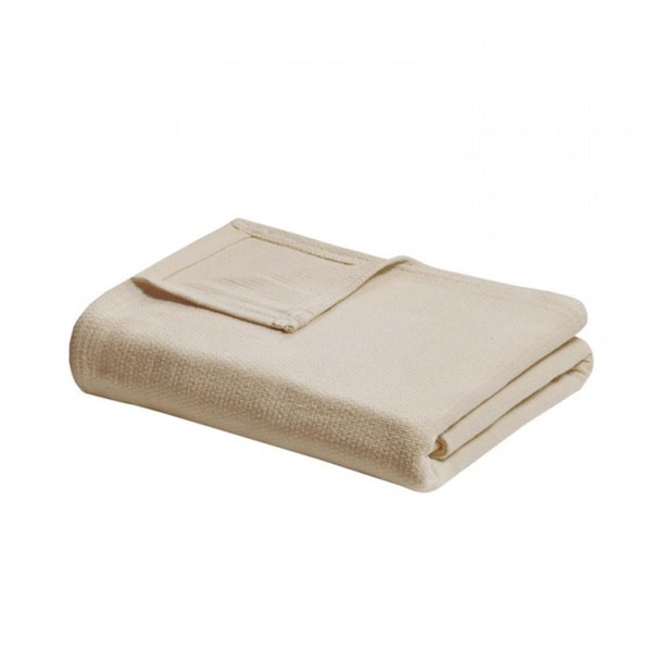 Madison Park Freshspun Basketweave Cotton Blanket, Natural - Twin - BL51N-0848