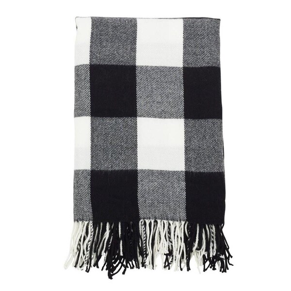 Doba-Bnt 60 x 80 in. Buffalo Plaid Check Tassel Throw Blanket, Black - SA2658867
