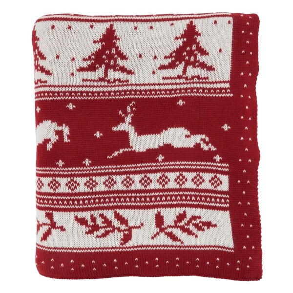 Rlm Distribution SARO  50 x 60 in. Oblong Red Christmas Knit Throw Blanket - HO2658331