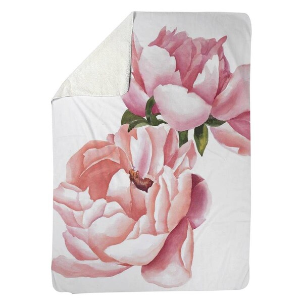 Kd Cuna 60 x 80 in. Two Pink Watercolor Roses-Sherpa Fleece Blanket - KD2786046