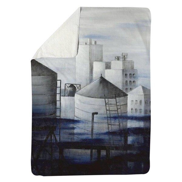 Begin Home Decor 60 x 80 in. Grey City with Blue Clouds-Sherpa Fleece Blanket - 5545-6080-CI250