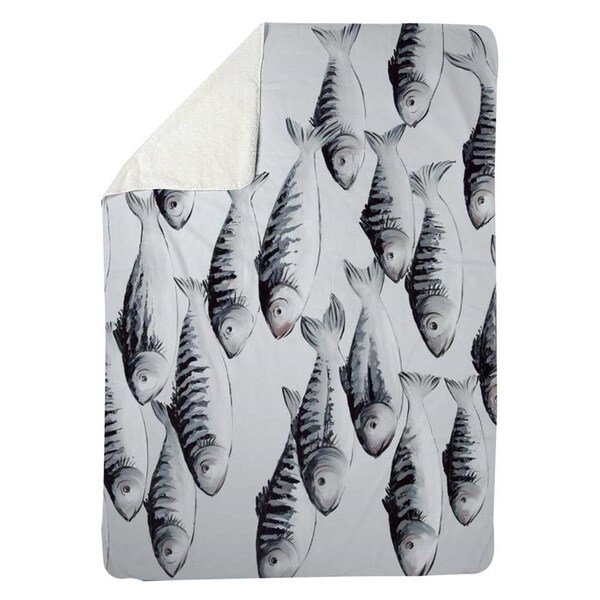 Begin Home Decor 60 x 80 in. Grey School of Fish-Sherpa Fleece Blanket - 5545-6080-AN435