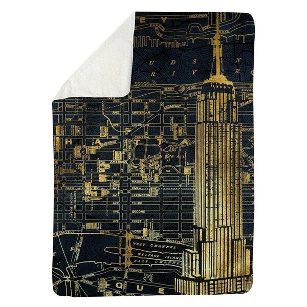 Kd Cuna 60 x 80 in. Gold City Blue Print-Sherpa Fleece Blanket - KD3331804