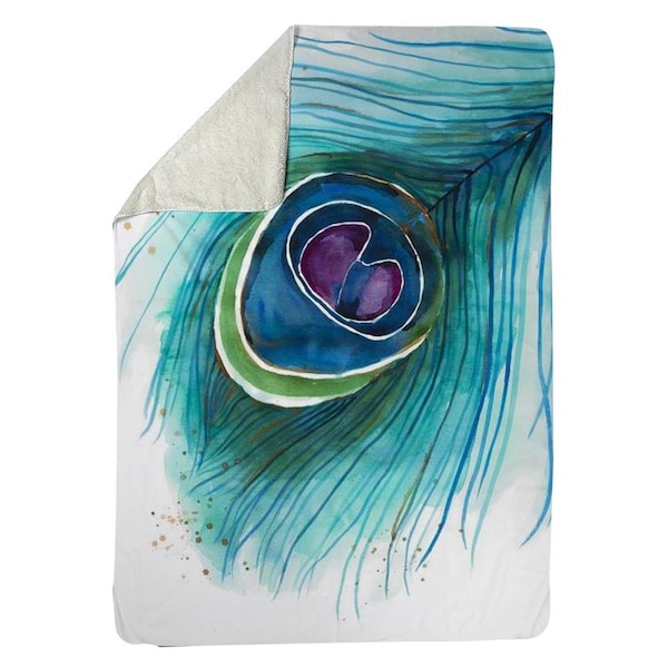 Kd Cuna 60 x 80 in. Peacock Feather Closeup-Sherpa Fleece Blanket - KD2788191