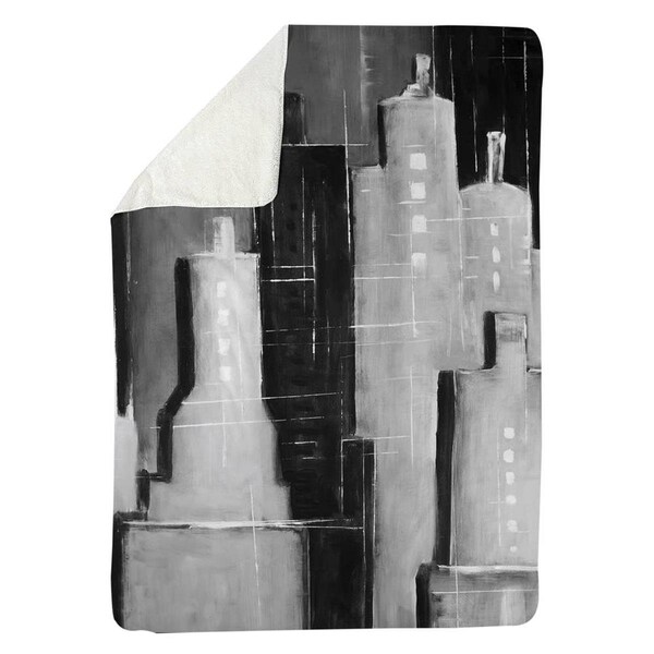 Kd Cuna 60 x 80 in. Abstract Black & White Cityscape-Sherpa Fleece Blanket - KD2791003
