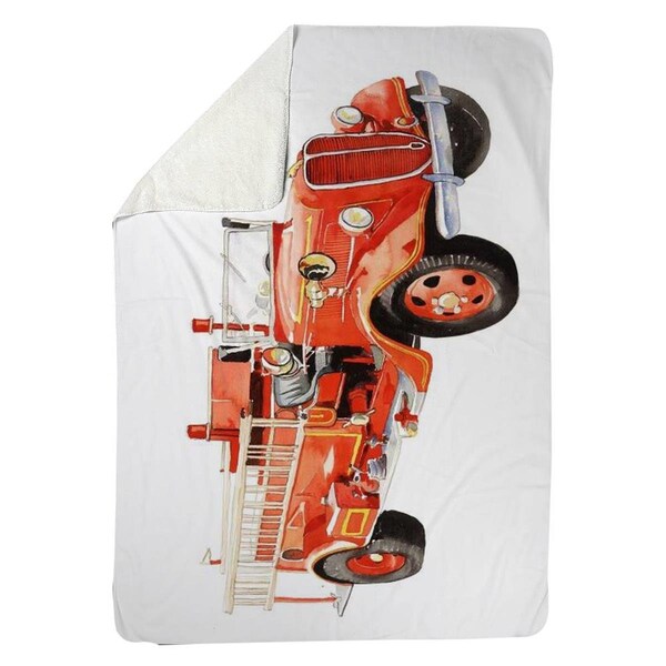 Begin Home Decor 60 x 80 in. Vintage Fire Truck-Sherpa Fleece Blanket - 5545-6080-CH9