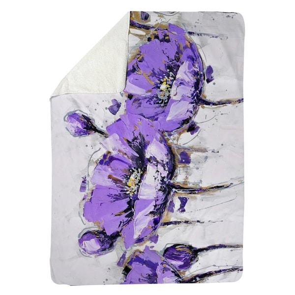 Kd Cuna 60 x 80 in. Abstract Purple Flowers-Sherpa Fleece Blanket - KD2789775