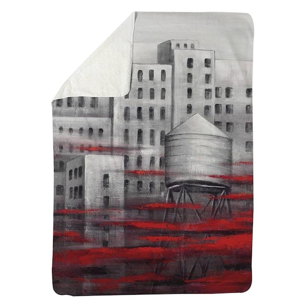 Begin Home Decor 60 x 80 in. Grey City with Red Clouds-Sherpa Fleece Blanket - 5545-6080-CI249