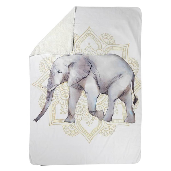 Begin Home Decor 60 x 80 in. Elephant on Mandalas-Sherpa Fleece Blanket - 5545-6080-AN390