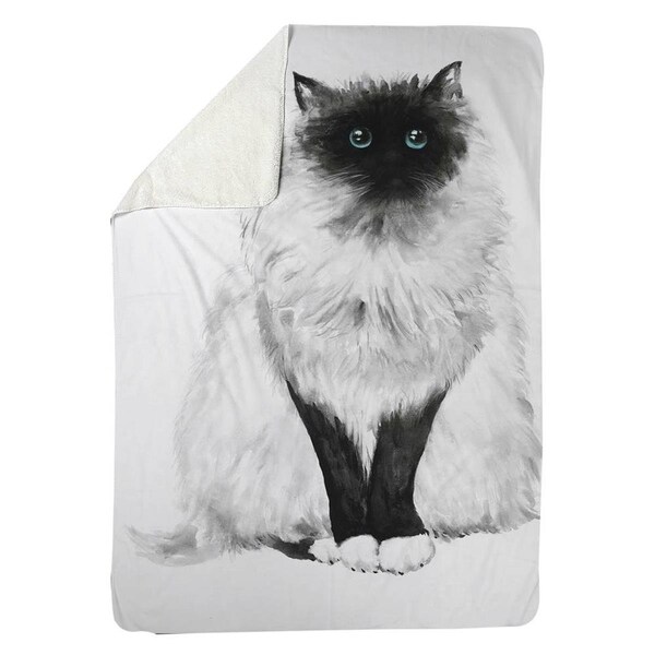 Begin Home Decor 60 x 80 in. Blue Eyes Fluffy Siamese Cat-Sherpa Fleece Blanket - 5545-6080-AN190