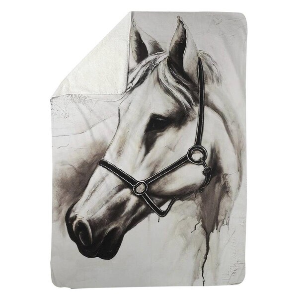 Begin Home Decor 60 x 80 in. Flicka The White Horse-Sherpa Fleece Blanket - 5545-6080-AN70