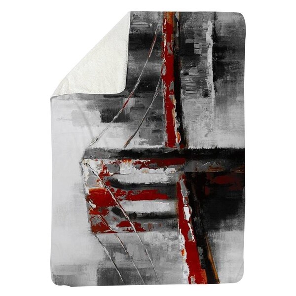 Kd Cuna 60 x 80 in. Abstract & Red Brooklyn Bridge-Sherpa Fleece Blanket - KD2791069
