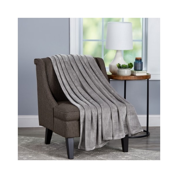 Hastings Home Velvet Throw - Oversized Microfiber Velvet Solid Polyester Throw Blanket - Breathable (Stone Grey) - 487846PJL