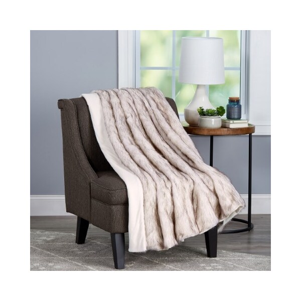 Hastings Home Faux Fur Throw Luxurious, Soft, Hypoallergenic Premium Fashion Blanket, 60"x70", Pearl White - 579883NSS