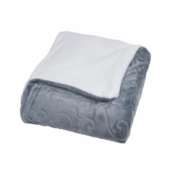 Hastings Home Hastings Home Floral Etched Fleece Blanket with Sherpa-F/Q-Grey - 861587HMV