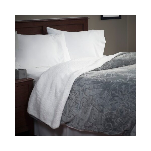 Hastings Home Hastings Home Floral Etched Fleece Blanket with Sherpa-F/Q-Grey - 861587HMV