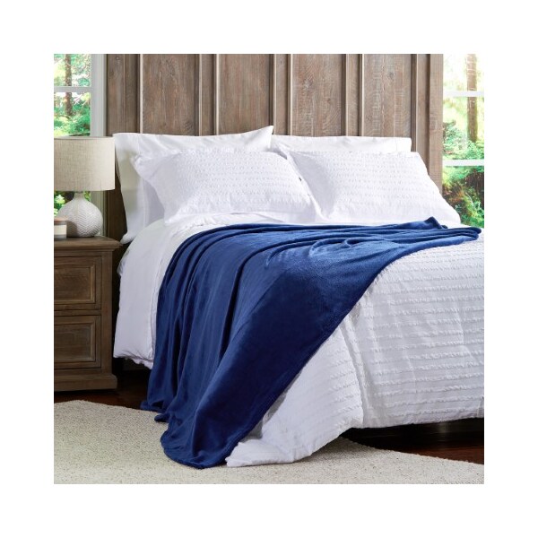Hastings Home Velvet Throw Oversized Microfiber Velvet Solid Polyester Throw Blanket, Breathable, Midnight Blue - 895983ZDL