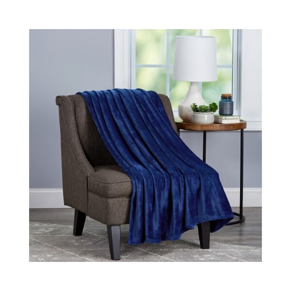 Hastings Home Velvet Throw Oversized Microfiber Velvet Solid Polyester Throw Blanket, Breathable, Midnight Blue - 895983ZDL