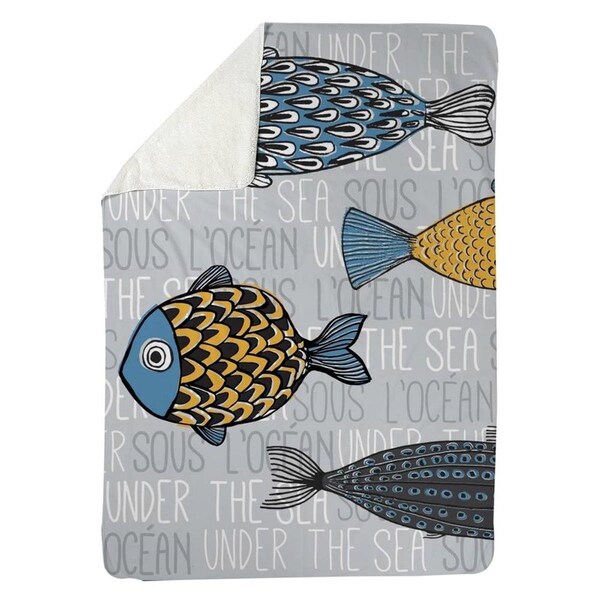 Begin Home Decor 60 x 80 in. Illustration of Nautical Fish-Sherpa Fleece Blanket - 5545-6080-AN193