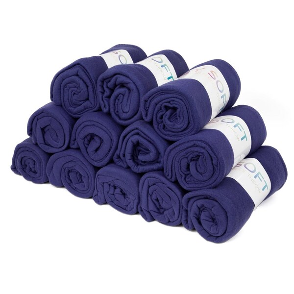 Monarch Brands Polar Fleece Throw, 50in x 60in , Navy, 12PK - FLC-PLR-5060-NV-CS
