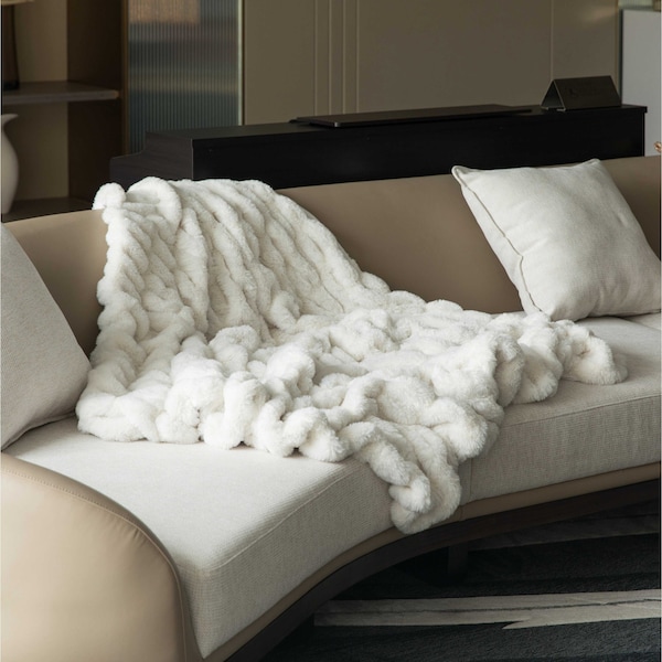 Deerlux Luxurious 50 in. x 60 in. Rached Faux Fur Cozy Throw Blanket, 2PK - QI004049.WT.2