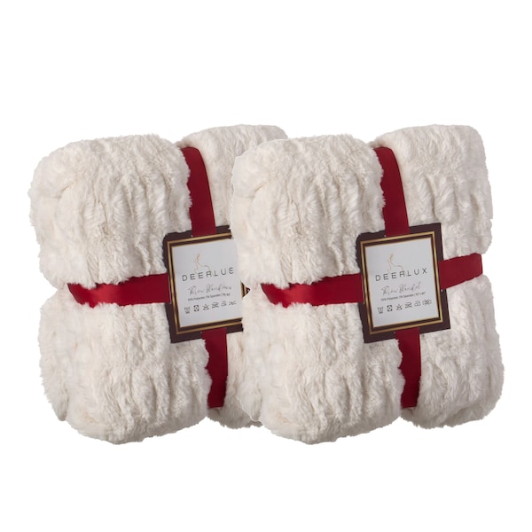 Deerlux Luxurious 50 in. x 60 in. Rached Faux Fur Cozy Throw Blanket, 2PK - QI004049.WT.2