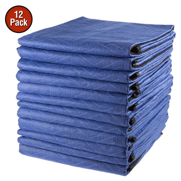Stalwart 81 x 72 in. Moving Blanket Dual Layer Padded Blankets, Blue & Black -Set of 12 - 75-CAR1074
