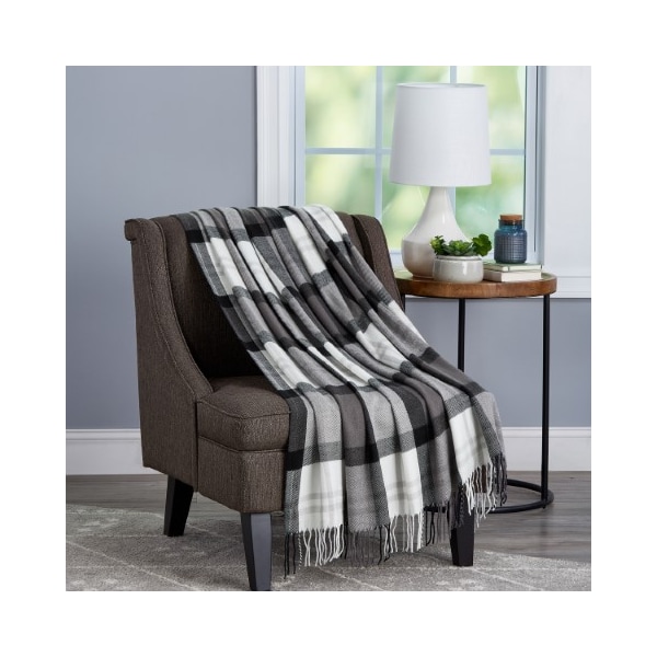 Hastings Home Soft Throw Blanket, Oversized, Fluffy, Vintage-Look an Cashmere-Like Woven Acrylic (Phantom Plaid) - 952210NTM