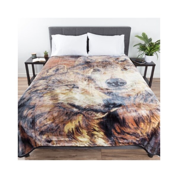 Hastings Home Heavy Fleece Blanket with Pair of Wolves Pattern 8-pound Faux Mink Blanket for Bed (74-in x 91-in) - 340171QMO