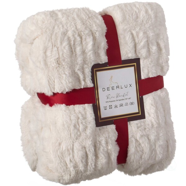 Deerlux Decorative 50 in. x 60 in. Comfortable Ruched Faux Fur Cozy Throw Blanket for Sofa and Bed, White - QI004049.WT