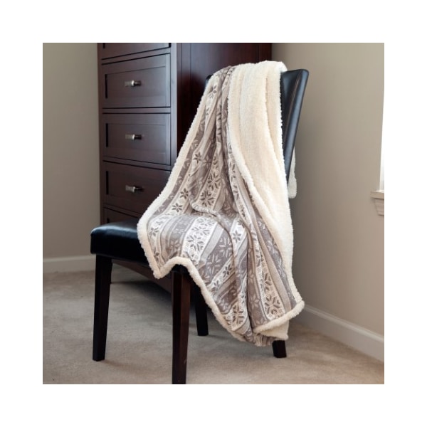 Hastings Home Hastings Home Fleece Sherpa Blanket Throw - Gray Snowflakes - 733093FWW