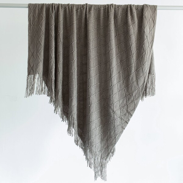 Deerlux Set of 2 Decorative Knit Throw Blanket, 50x60 in, Boasting a Durable Diamond Pattern Design - QI003966.GY.2
