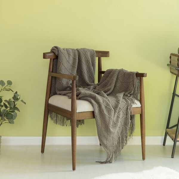 Deerlux Set of 2 Decorative Knit Throw Blanket, 50x60 in, Boasting a Durable Diamond Pattern Design - QI003966.GY.2
