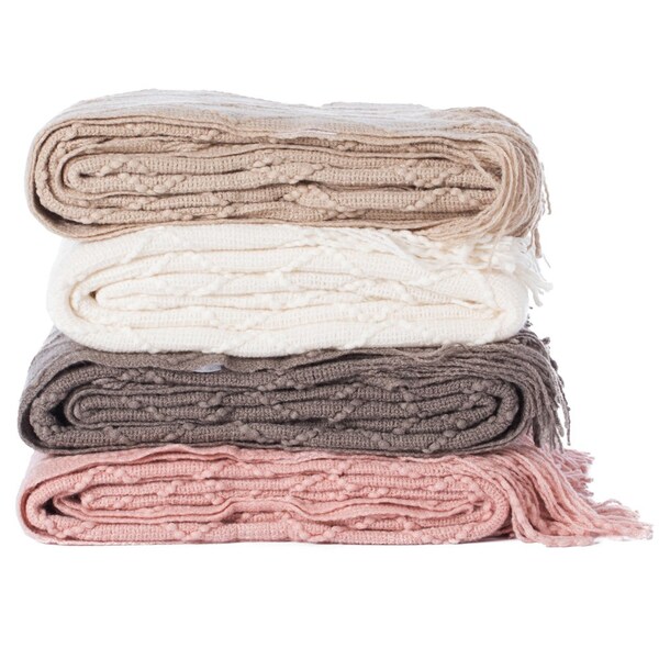 Deerlux Set of 2 Decorative Knit Throw Blanket, 50x60 in, Boasting a Durable Diamond Pattern Design - QI003966.GY.2
