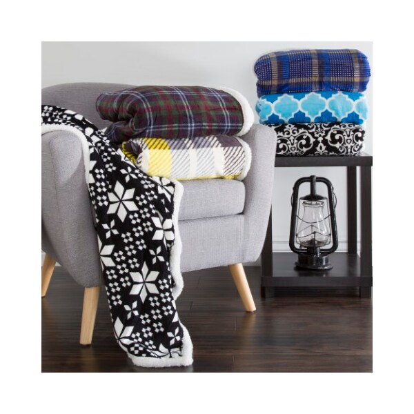 Hastings Home Hastings Home Fleece Sherpa Blanket Throw - Black/White - 708814OTR