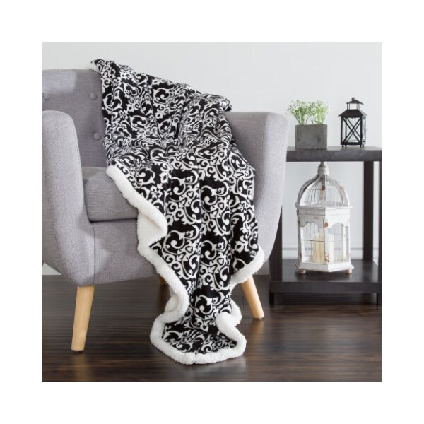 Hastings Home Hastings Home Fleece Sherpa Blanket Throw - Black/White - 708814OTR