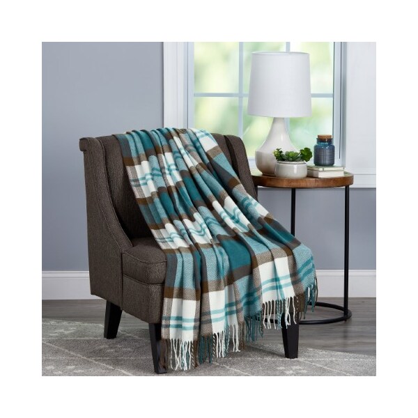 Hastings Home Soft Throw Blanket, Oversized, Fluffy, Vintage-Look an Cashmere-Like Woven Acrylic (Bristol Plaid) - 665735ROM