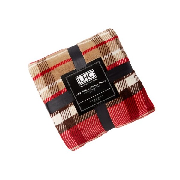 Hastings Home Blanket Throw - Oversized Plush Woven Polyester Sherpa Fleece Plaid Throw - Breathable (Vineyard) - 870438GUO